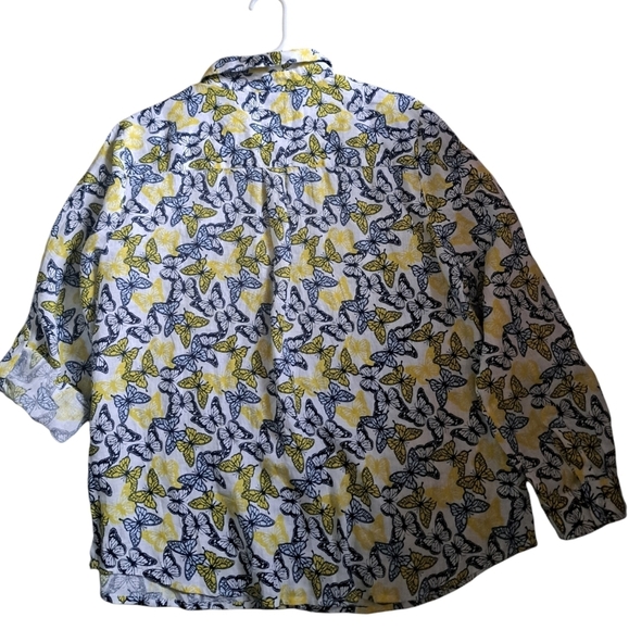 CHARTER CLUB Linen luxury BUTTERFLY blouse shirt long sleeve top Petite XL - Picture 2 of 6